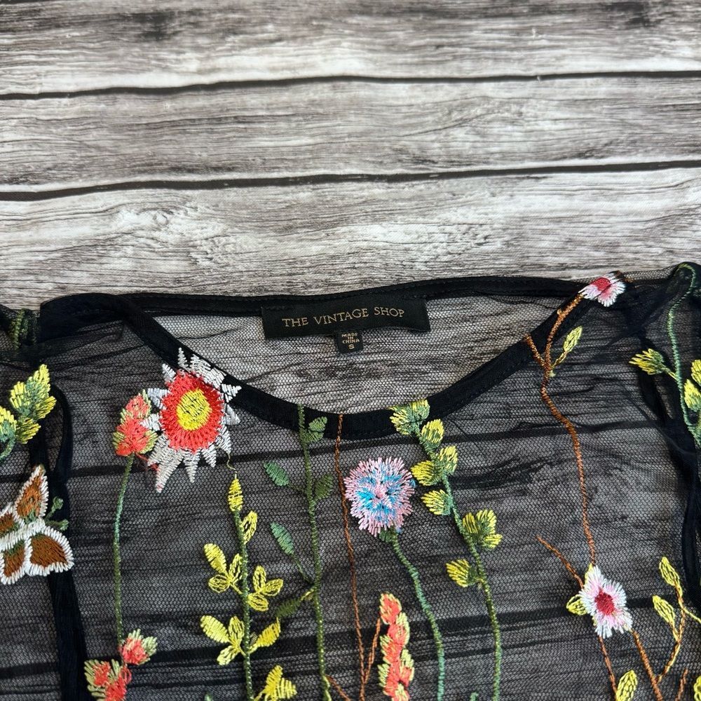 The Vintage Shop Women's Lace Mini Dress Small Black Floral Embroidered - Picture 2 of 14
